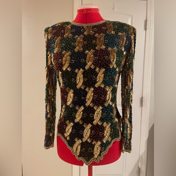 Vintage Tops - Stunning Vtg Lawrence Kazar Silk Beaded Long Sleeve 1980s Top